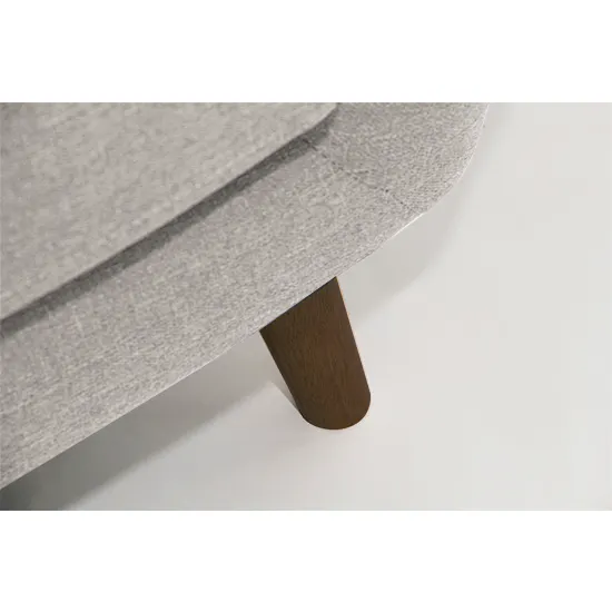Emma 3 Seater Sofa with Emma Armchair - Sand - 9 - Modern minimalist chair with wooden footrest, light gray fabric