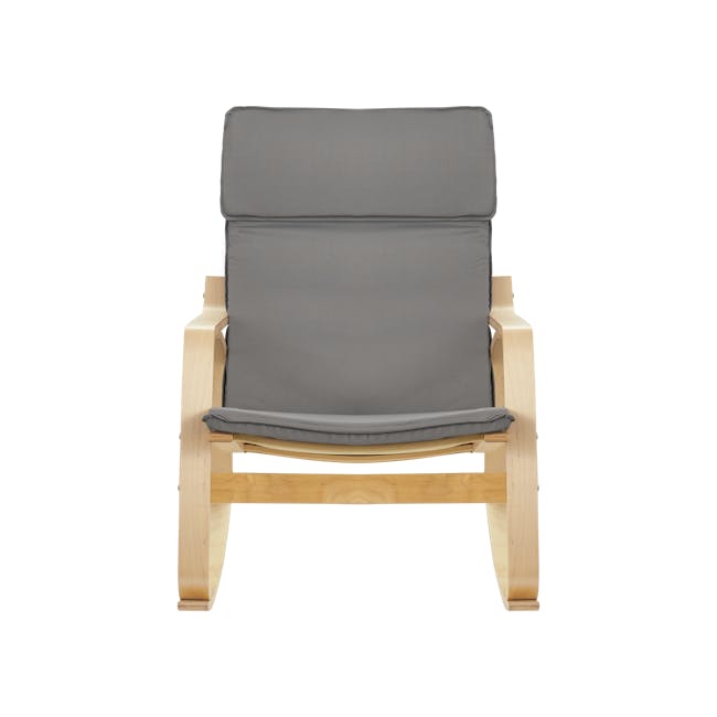 Mizuki Rocking Chair - Light Grey - 2 - Wooden chair, light wood finish, minimalist design, gray cushion, ergonomic support