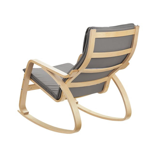 Mizuki Rocking Chair - Light Grey - 3 - Wooden lounge chair, light wood frame, gray cushion, modern design, ergonomic