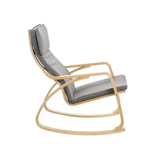 Mizuki Rocking Chair - Light Grey - 4 - Modern wooden lounge chair, light wood frame, gray cushion, sleek design
