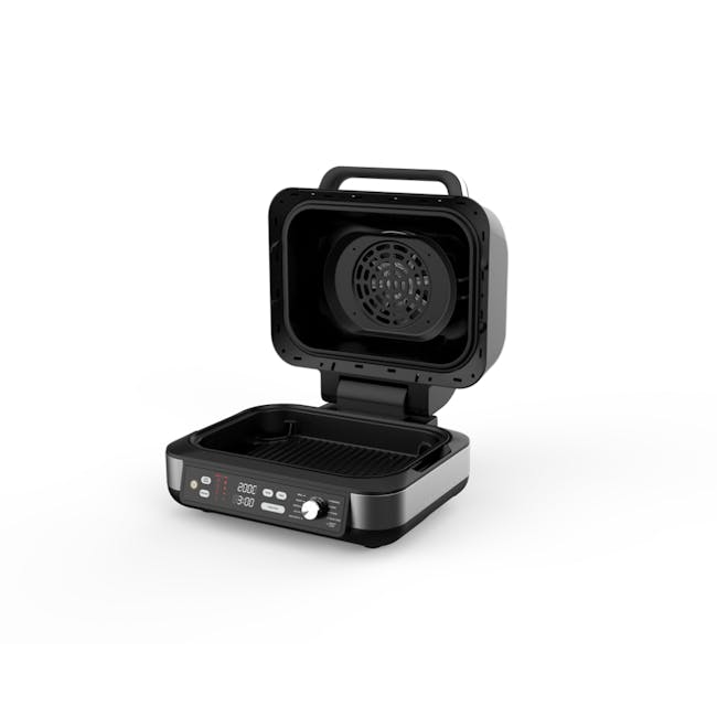 KITH GRILLMASTER™ Electric Indoor Grill - 5 - Portable grill with built-in fan, sleek black design, open lid, digital