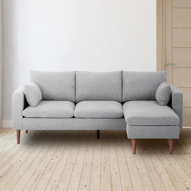 Alicia L-Shaped Sofa - Slate - 5 - Light gray sofa, light wooden floor, minimalist design, modern decor, cozy living room