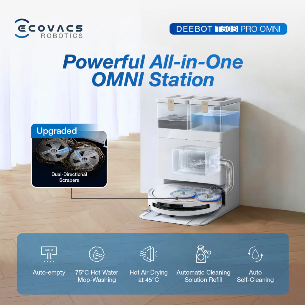 Ecovacs Deebot T50S Pro Omni - White *Free 1 x Cleaning Solution + 1 Year Accessories* - 12