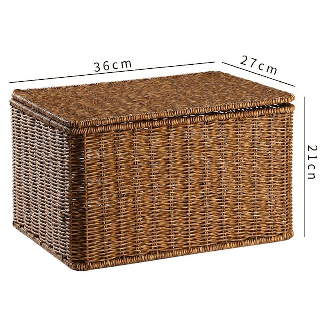 Gabriel Rattan Storage Basket With Lid (3 Sizes) - 8 - Woven wicker square planter, 36 cm height, 27 cm width, 21 cm depth