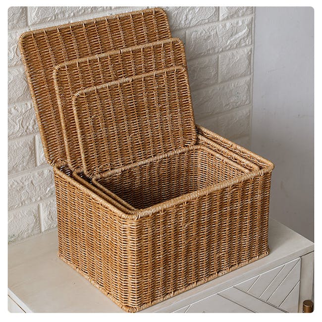 Gabriel Rattan Storage Basket With Lid (3 Sizes) - 4 - Wicker storage basket, rustic wicker design, open storage, decorative