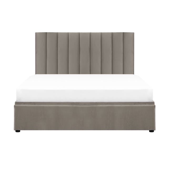 Audrey Queen Storage Bed in Satin Bronze (Velvet) with 2 Volos Bedside Tables - 4 - Modern minimalist bed with padded