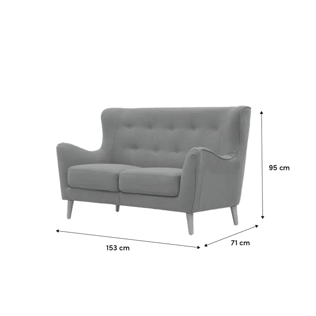 Jacob 2 Seater Sofa - Denim - 6 - Grey upholstered armchair, 95 cm height, 153 cm seat width, 71 cm backrest height, 3-point