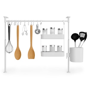 Anywhere Tension Organiser with 1 Condiments holder, 1 Caddy & 12 hook - White