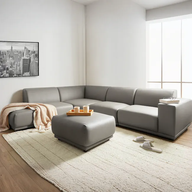 Milan 3 Seater Sofa - Smokey Grey (Faux Leather) - 5 - Grey sectional sofa, minimalist decor, cozy atmosphere, soft