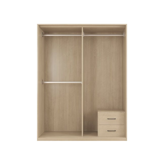 Lorren Sliding Door Wardrobe 2 with Mirror - Graphite Linen, Herringbone Oak - 1