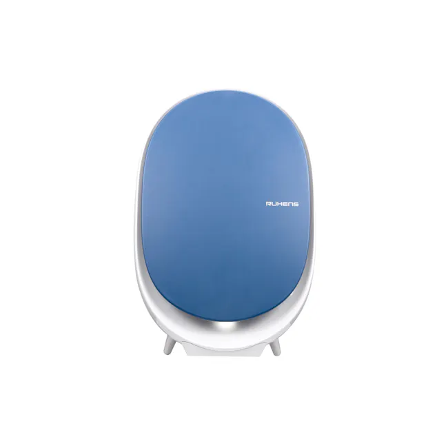 Ruhens Egg Ionic Air Purifier - 1 - Blue circular device, minimalist design, white base, Ruhens brand, sleek appearance