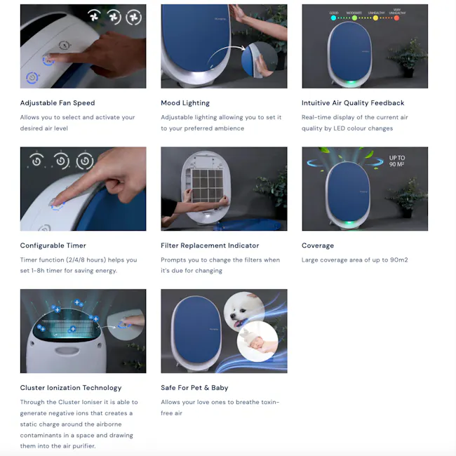 Ruhens Egg Ionic Air Purifier - 4 - Adjustable Fan Speed, Mood Lighting, Intuitive Air Quality Feedback, Configurable Timer