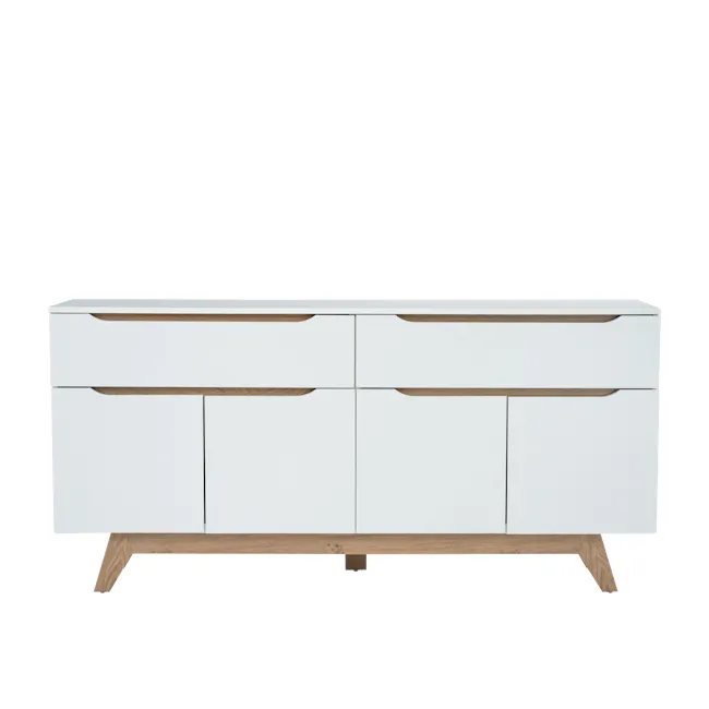 Miah Sideboard 1.6m - Natural, White - 1 - White modern cabinet with wooden accents, minimalist design, sleek surface, clean