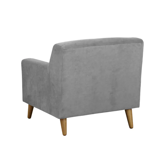 Damien Armchair - Grey (Scratch Resistant) - 5 - Grey upholstered armchair, wooden legs, soft fabric upholstery, minimalist