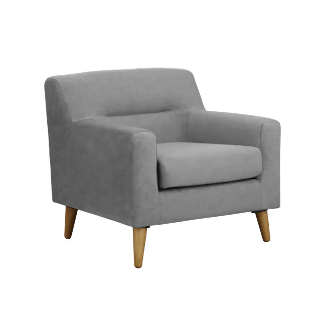 Damien Armchair - Grey (Scratch Resistant) - 2 - Grey upholstered armchair, wooden legs, soft fabric upholstery, modern