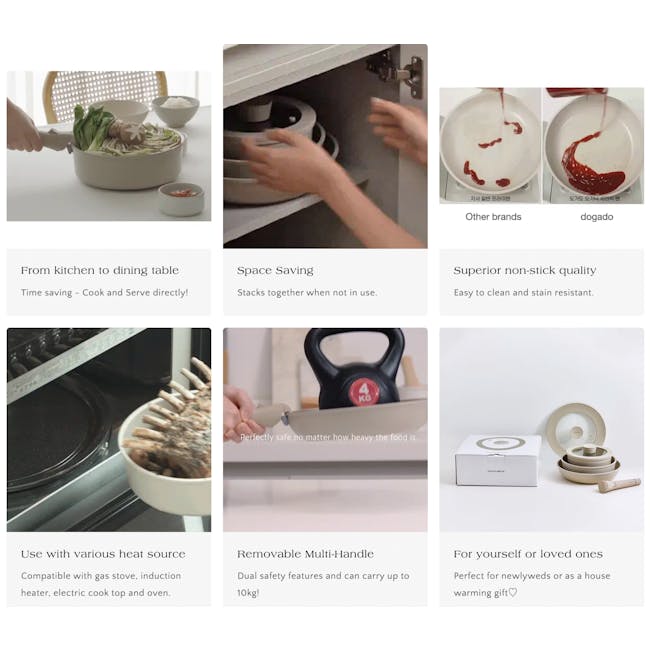 Dogado Organic Cookware (Set of 6) - 3 - Kitchen appliance, cooking utensil, versatile design, space-saving feature