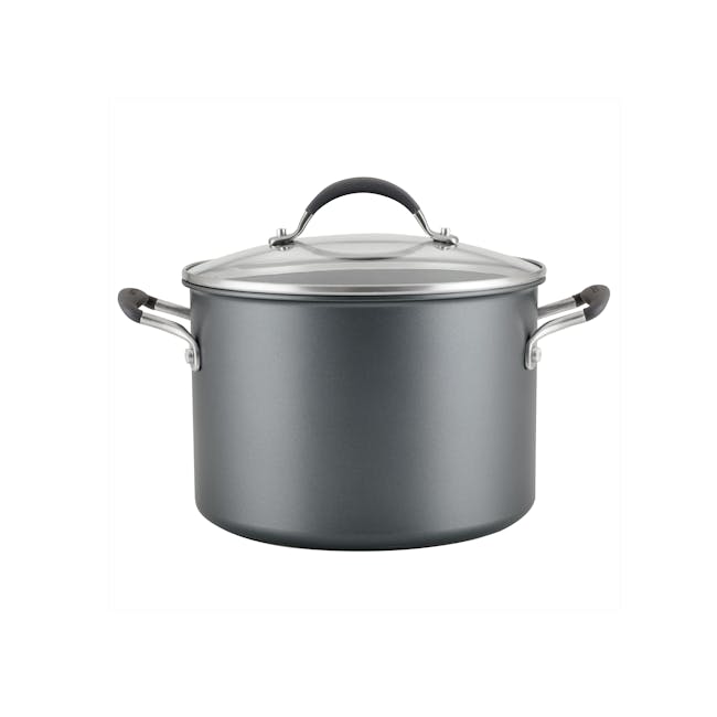 Circulon ScratchDefense A1 Covered Stockpot - 1 - Grey stainless steel pot with black handle and lid, sleek design