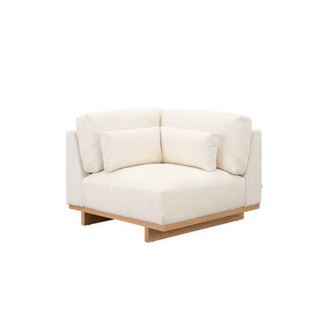 Miu Large Corner Extended Lounge Sofa - 14 - Cream-colored sofa, minimalist design, soft cushions, wooden coffee table