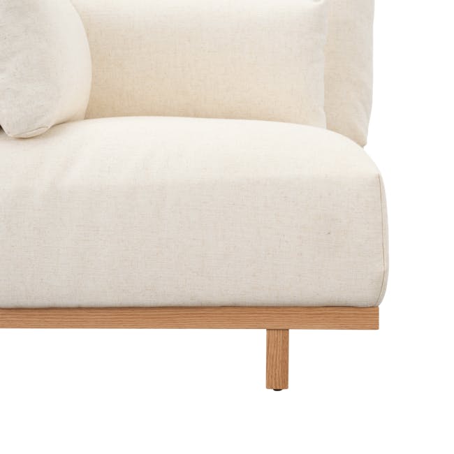 Miu Large Corner Extended Lounge Sofa - 17 - Cream-colored sofa, light beige fabric, rustic texture, wooden legs, minimalist