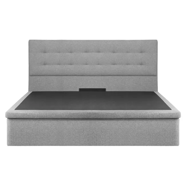 ESSENTIALS King Headboard Storage Bed - Snow (Faux leather) - 3 - Modern upholstered bench, minimalist design, gray fabric