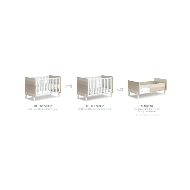 Natty Boori Cot Bed - Barley & Almond - 4 - Cot - High Position, Until your little one learns to sit, Wooden crib, White