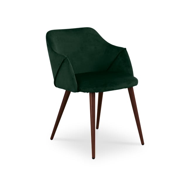 Lydia Dining Armchair - Walnut, Pine Green (Velvet) - 1 - Green upholstered chair, wooden legs, minimalist design, elegant