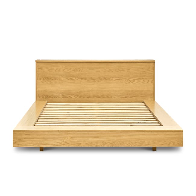 Akira Queen Storage Platform Bed with 2 Kyoto Single Shelf Bedside Tables in Oak - 3