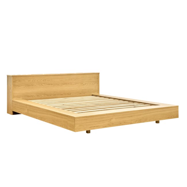 Akira Queen Storage Platform Bed with 2 Kyoto Single Shelf Bedside Tables in Oak - 4