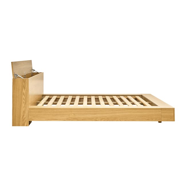 Akira Queen Storage Platform Bed with 2 Kyoto Single Shelf Bedside Tables in Oak - 7