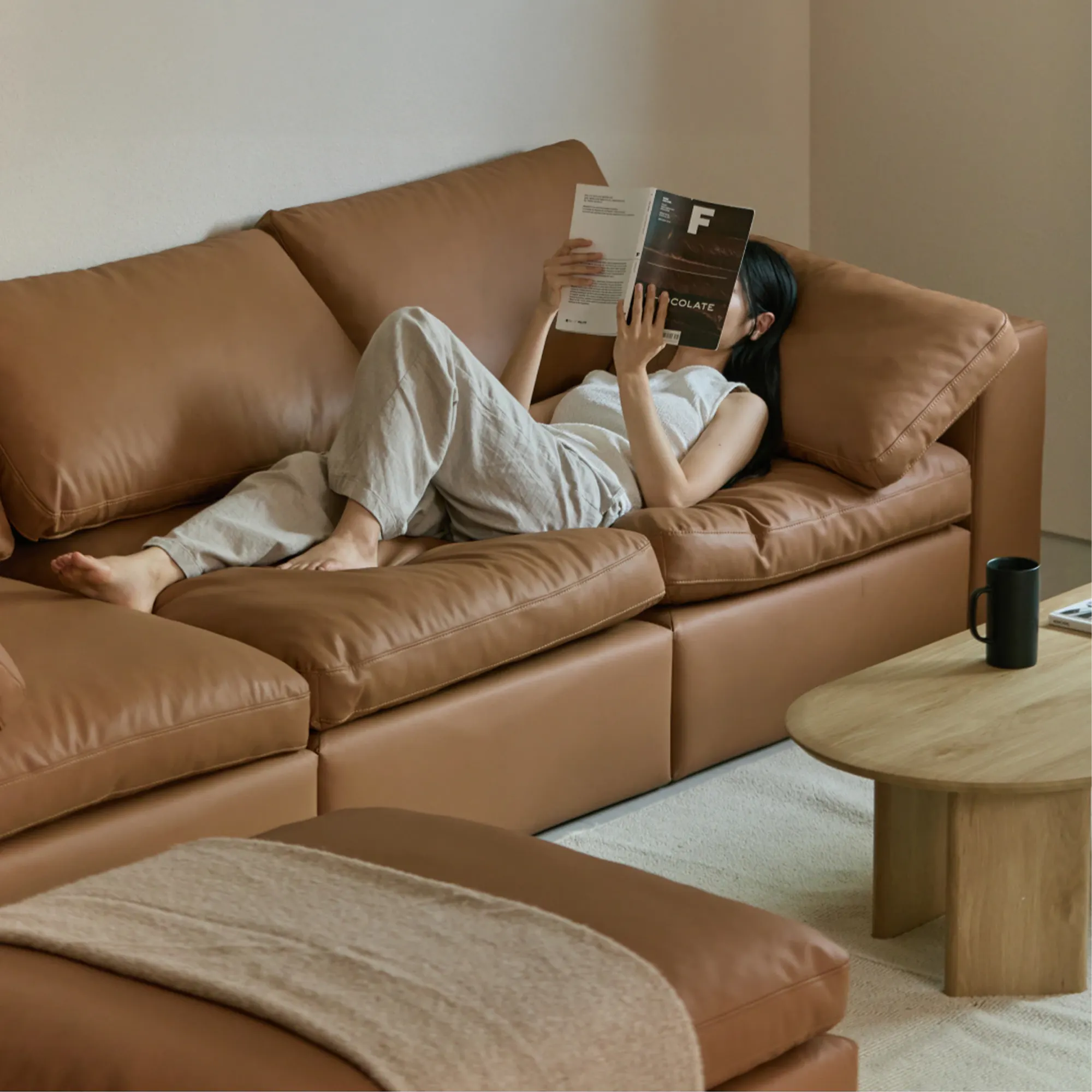 Raye 3 Seater Sofa - Camel Tan (Faux Leather) - 12