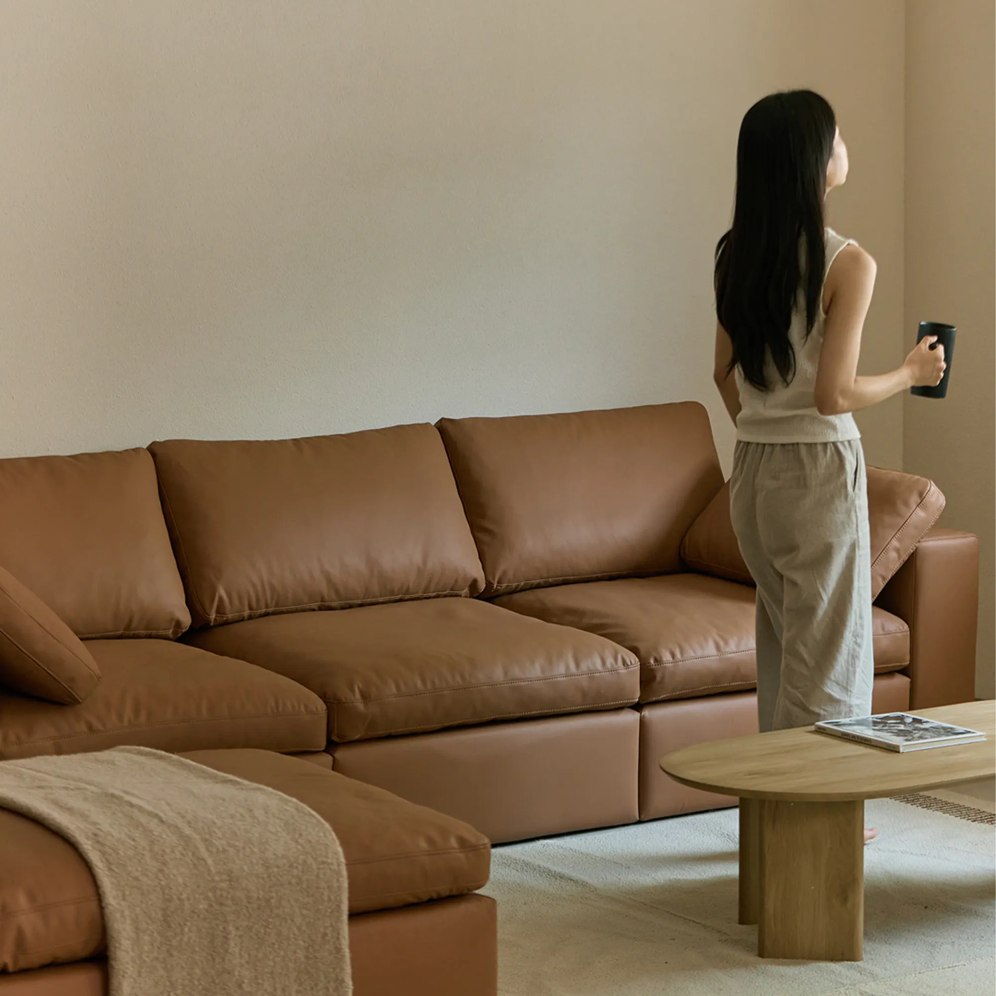 Raye 3 Seater Sofa - Camel Tan (Faux Leather) - 14
