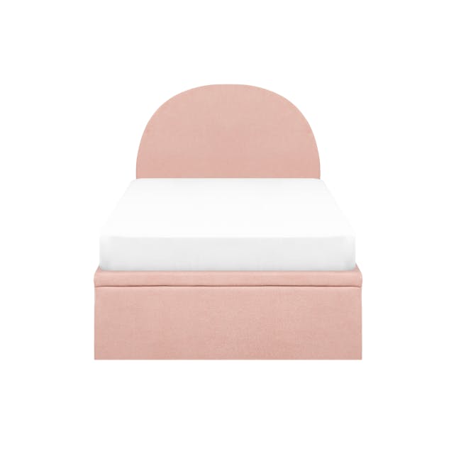 Aspen Super Single Storage Bed - Blush - 1 - Soft pink bed frame, minimalist design, modern aesthetic, cozy bedding, white