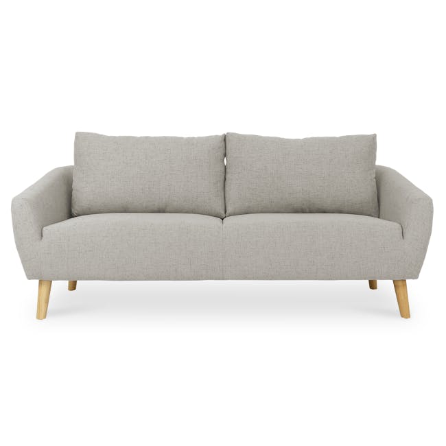 Hana 3 Seater Sofa - Sand - 1 - Light gray upholstered sofa, wooden legs, minimalist design, neutral color palette