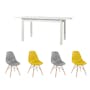 Jonah Extendable Dining Table 1.4m-1.8m in White with 4 Oslo Chairs in Yellow and Grey - 0
