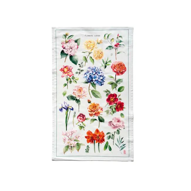 Singlapa Flowers Lover Tea Towel - 1 - Watercolor floral print, vibrant flowers, hydrangeas, roses, peonies, orchids, cherry