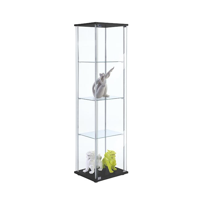 Haider Glass Cabinet 0.4m - Black - 5 - Glass display case, transparent shelving, white sculpture, green sculpture, two lion