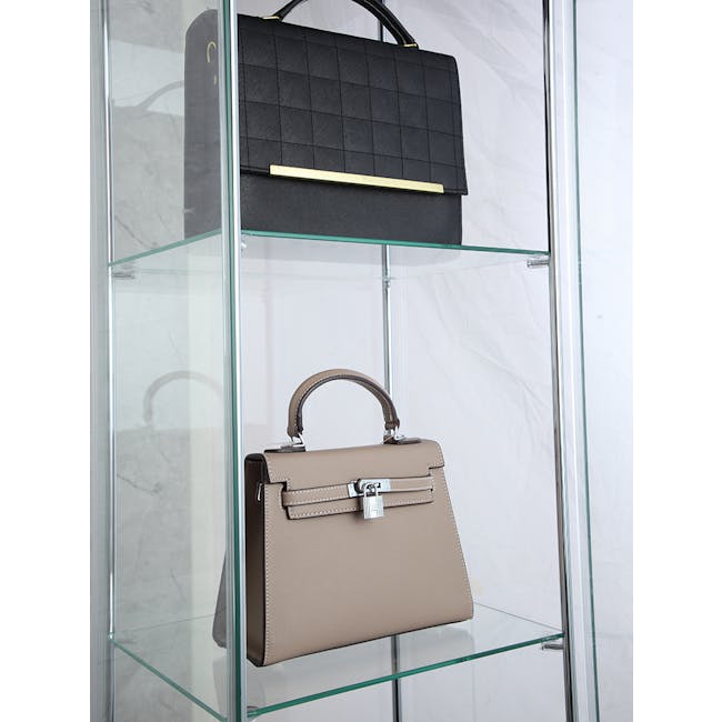 Haider Glass Cabinet 0.4m - Black - 3 - Glossy black quilted handbag, metallic gold handle, elegant beige handbag, modern