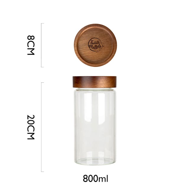 Table Matters Taikyu Acacia Clear Storage Jar (3 Sizes) - 8 - 8 cm, 20 cm, 800ml, transparent jar, wooden lid, minimalist