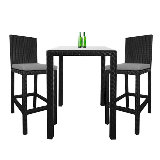 Midas 2 Chair Bar Set - Grey Cushion - 1 - Wicker bar stools, black and white table, outdoor dining set, stylish bar