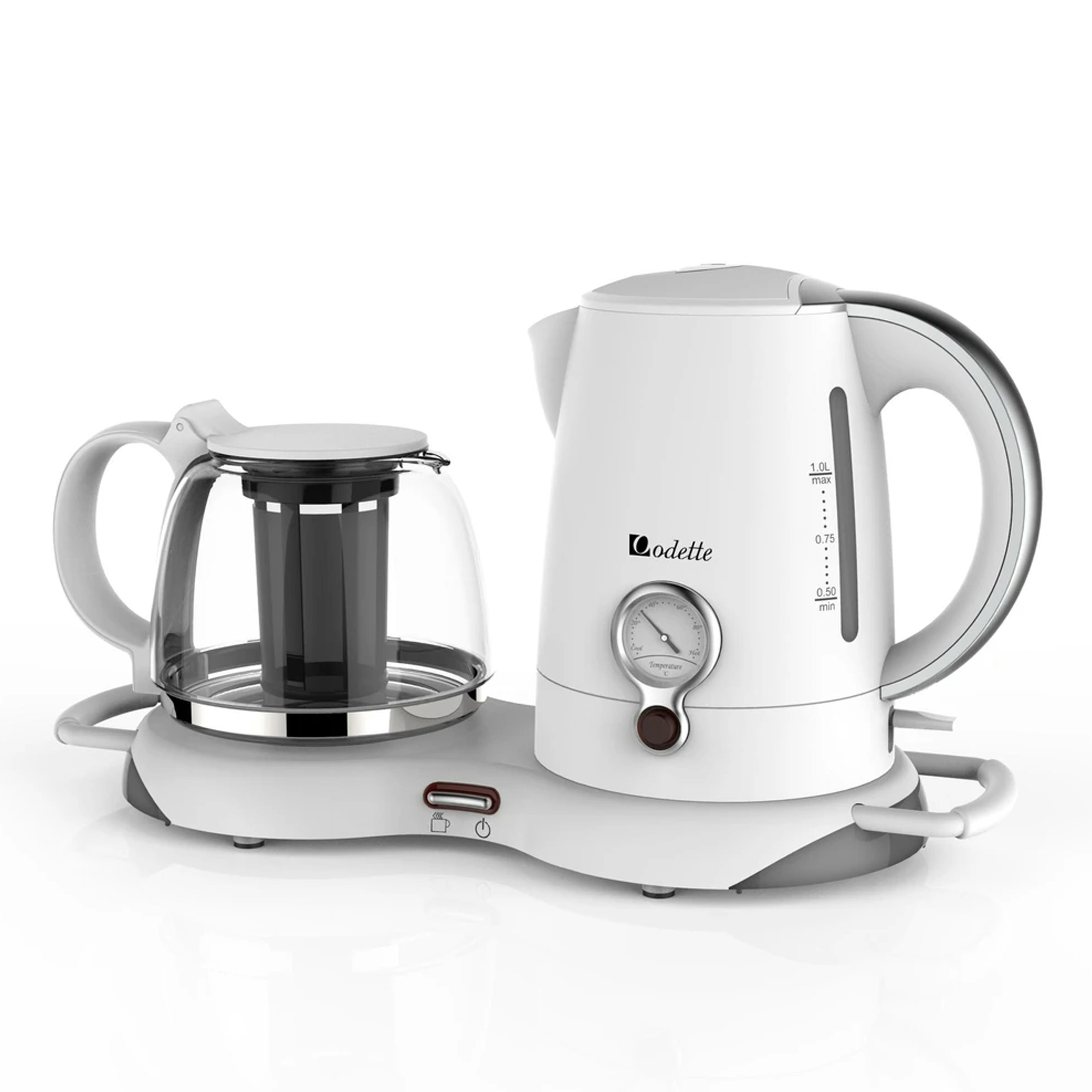 Odette Electric Kettle with Keep Warm Tea Tray 1.0L White, Odette