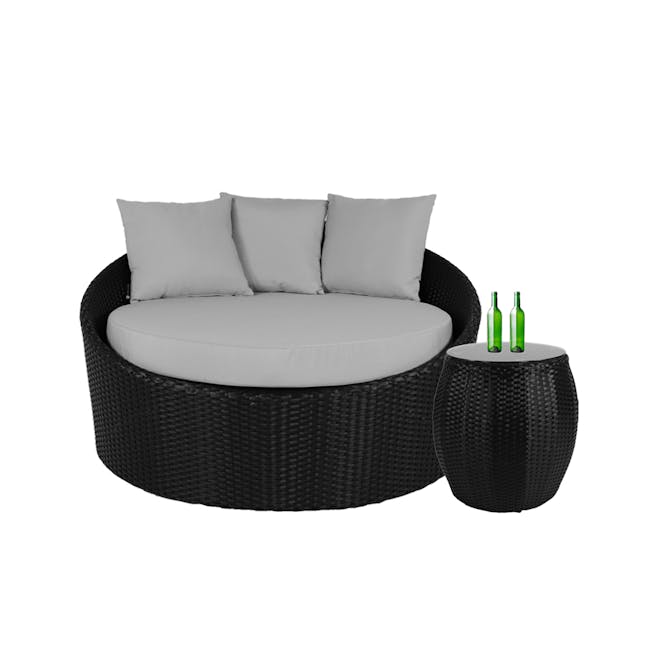 Round Sofa with Coffee Table Set - Grey Cushion - 0