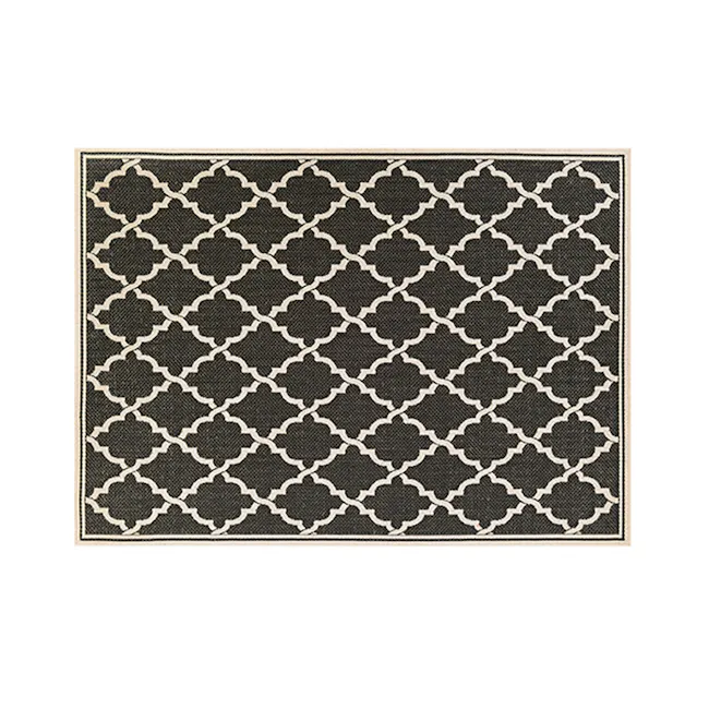 Ocean Port Flatwoven Rug - Black Sand (2 Sizes) - 1 - Patterned rug with intricate geometric design, black and white color