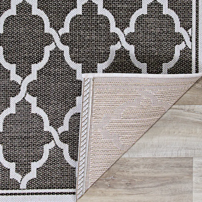 Ocean Port Flatwoven Rug - Black Sand (2 Sizes) - 5 - Patterned fabric, geometric design, intricate details, woven texture