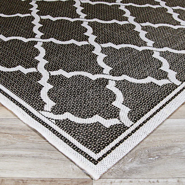 Ocean Port Flatwoven Rug - Black Sand (2 Sizes) - 3 - Black and white woven rug, geometric pattern, intricate design