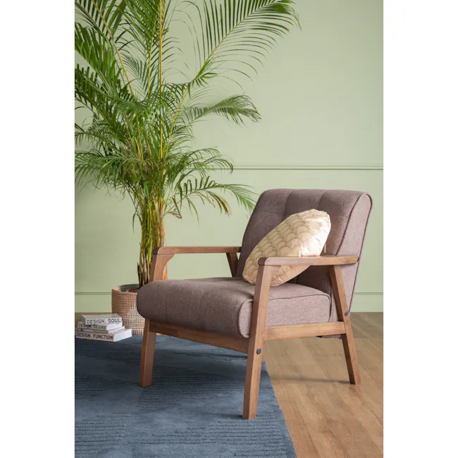 Tucson 3 Seater Sofa with Tucson Armchair - Cocoa, Chestnut (Fabric) - 17 - modern living room, cozy corner, wooden chair