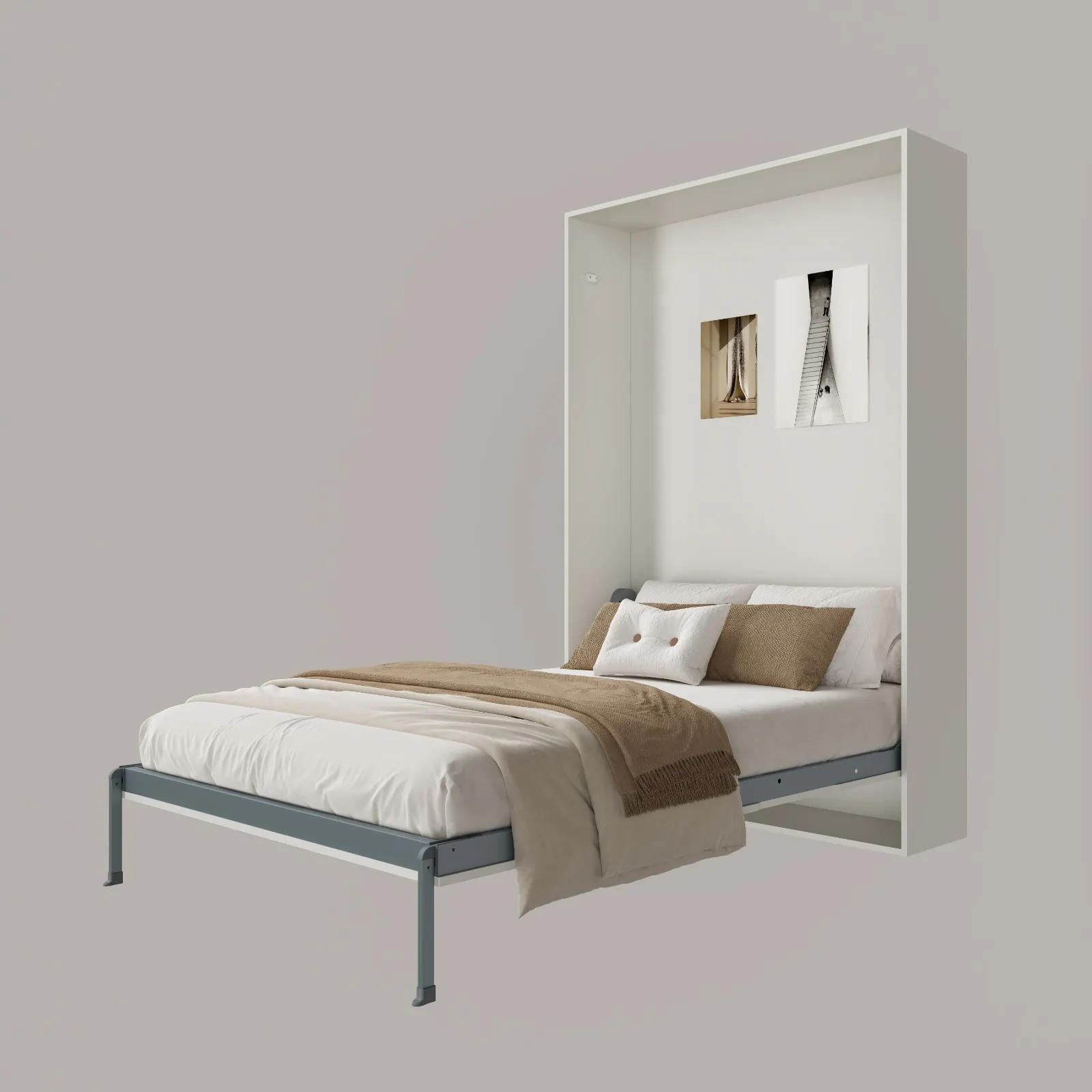 Llyod Super Single Vertical Wall Bed - White - 19 - modern minimalist bedroom, contemporary bed design, sleek metal frame