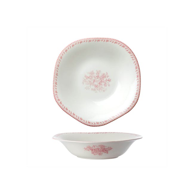 Luzerne Lancaster Garden Bowl - Grey (3 Sizes) - 4 - White ceramic plate with red floral design, elegant border, intricate