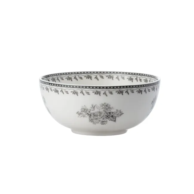 Luzerne Lancaster Garden Bowl - Grey - 1 - White ceramic bowl with intricate black floral and leaf patterns, elegant black