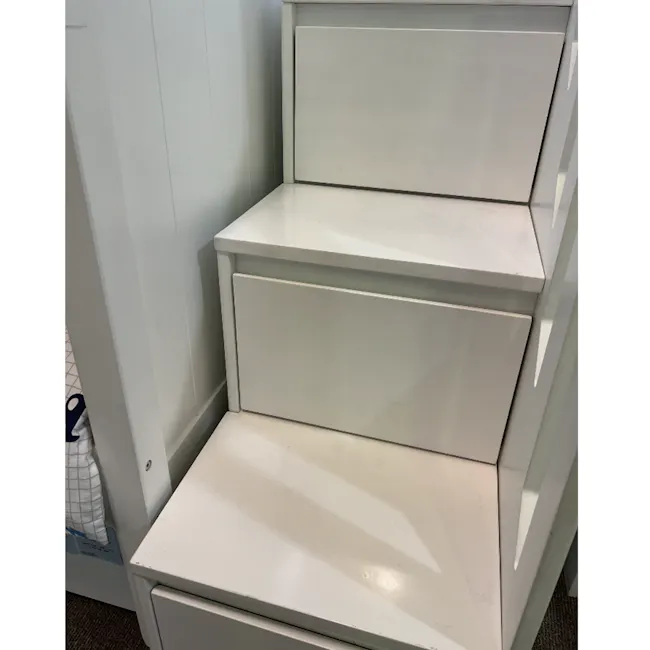 Matt Super Single Bunk Bed with Staircase - 8 - White, minimalist, modern, sleek, clean-lined, simple design, contemporary