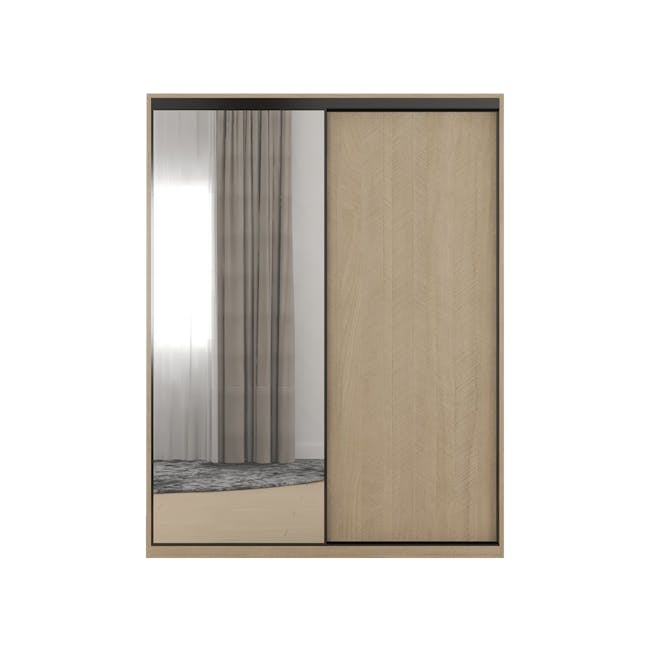 Lorren Sliding Door Wardrobe 2 with Mirror - Herringbone Oak - 0